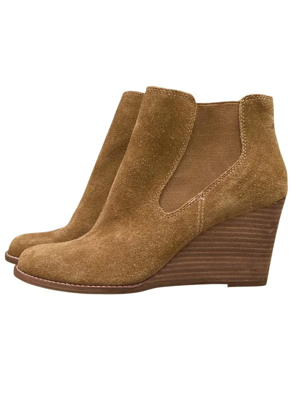 Lucky Brand Yamka Suede Chelsea Wedge Ankle Boots Tan Brown Size 9 NWOB